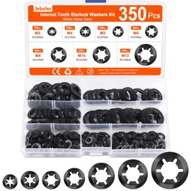 Jeboler Pack of 350 Locking Washers, M3-M12 Clamping Discs Starlock Washers, Inner Tooth Quick Release Clamping Ring Lock Ring Set 65 Manganese Steel Locking Washer Assortment Kit - Black