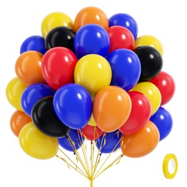 60pcs Race Car Balloons 12inch with Black Royal Blue Yellow Red Orange Latex Balloons for Race Car Two Fast Baby Shower Birthday Party Decorations