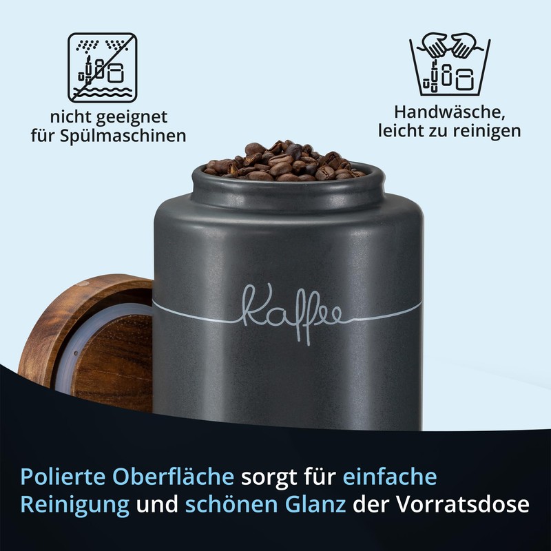 Storage Jars Set Ceramic Anthracite Wood Lid Coffee Container Potato