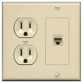 RiteAV 1 Port Cat6 Ethernet Wall Plate Female-Female - Round Outlet [Ivory/Ivory]