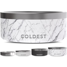Coldest Dog Bowl - Anti Rust Metal, Non Slip, 3 Layers Insulated Stainless Steel Dog Bowls - Spill Proof & Heavy Duty - Water Bowl for Dogs, Cats & Pets, Dish Washer Safe (100 oz, Carrara Marble)