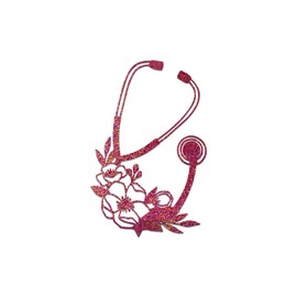 Floral Stethoscope Sticker Vinyl Decal Notebook Car Laptop 3.5" x 5.5" (Pink Holographic Glitter)