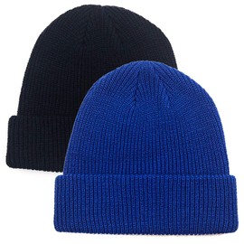 MaxNova Slouchy Beanie Hats Winter Knitted Caps Soft Warm Ski Hat Unisex, 2pack Black/Royal Blue, One Size