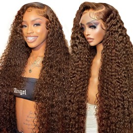28 Inch 13X6 Chocolate Brown Lace Front Wig Water Wave Wet And Wavy Lace Front Wigs Human Hair Curly Glueless Pre Plucked Bleached Knots Wig 13x6 Colored