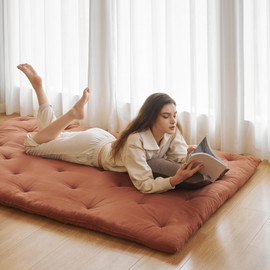 ZonLi Japanese Floor Futon Mattress Full Size 39"x 80",100% Cotton 2.5'' Thicken Tatami Mattress,Foldable Sleeping Pad,Portable Dormitory Tatami Mat,Roll Up Floor Lounger Bed for Adult (Cinnamon)