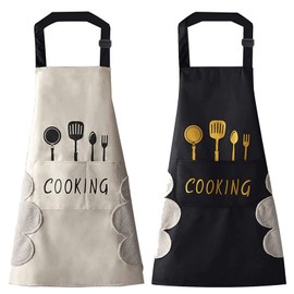 2 Pack Kitchen Apron with Pocket for Women Men Chef,Unisex Chef Apron Waterproof,Hand-wiping,Bib Aprons for Cooking Painting Housework