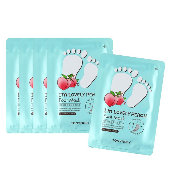TONYMOLY I'm Lovely Peach Foot Mask, 5 Count