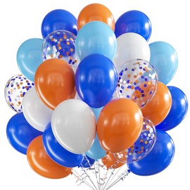 Balloons Blue Orange White Pack of 60 12 Inch Blue Orange Latex Balloons White Balloons with Confetti Party Balloons for Birthday Wedding Gender Anniversary Decoration