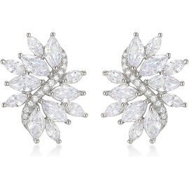 EVER FAITH Mujer Marquesa CZ Elegante Nupcial Boda Floral Hoja Perforado Stud Aretes Pendientes