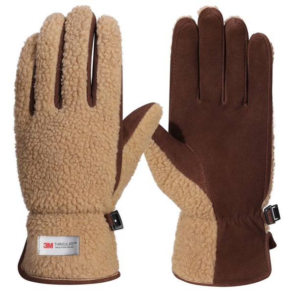 Harssidanzar Womens Winter Sherpa Gloves Thermal Thinsulate Lined Genuine Suede