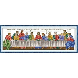 Happy Forever Cross Stitch Kits 11CT Stamped Patterns for Kids and Adults, DIY Preprinted Embroidery kit for Beginner, Pray with Jesus 2 (R2332 The Last Supper 2, Size 41''x15'')