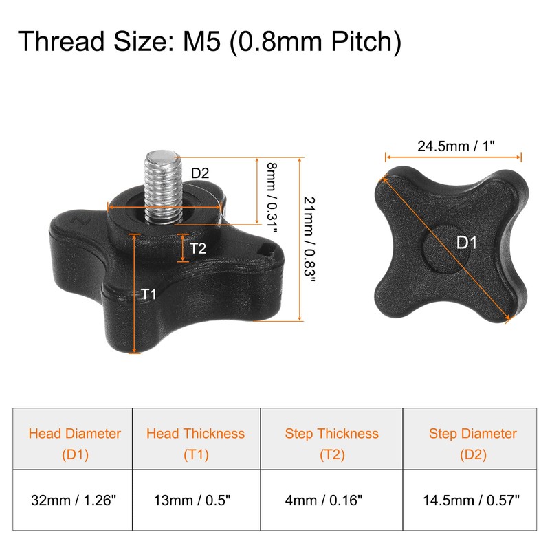 HARFINGTON 2pcs Star Clamping Knobs M5 x 8mm Metric Male