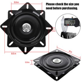 2 Pack 8 Inch Heavy Duty Bar Stool Swivel Replacement, 550lbs Capacity Swivel Mechanism Plate for Furniture, Seat Swivel Base Bar Stool Swivel Mount Plate, Ball Bearing Swivel Boat Seat, Black
