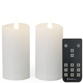 Softflame Flameless Candle Set- 2.25 x 4.2 White Set of 2 - Flickering Moving Flame Pillar Candle, Includes Remote Control - Real Wax - 2 x AA Battery Operated - Not Included (264123)