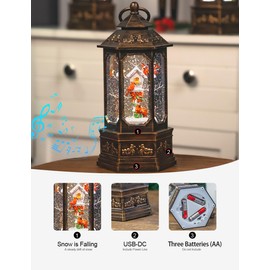 12" Christma Snow Globe Lantern, Glitter hex Music Box, USB and Battery-Powered Decorations (Cardinals' Habitat)