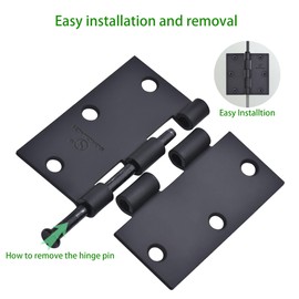 Door Hinge 3 1/2 Inch Interior Door Hinges Satin Nickel 3.5 Inch Interior Hinges Flat Iron Hinge 3 ½"x 3 ½" Door Hardware Square Corner -18 Pieces