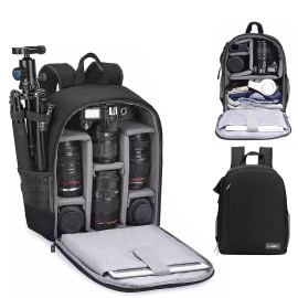Cwatcun Large Capacity Camera Backpack For Canon Nikon Sony Dslr With Waterproof Feat...