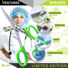 Cynamed Trauma Bandage Shears - Safety Medical Scissors with Blunt Tip and Serrated Blade - Tough and Durable Stainless Steel - Light and Comfortable Grip û Patient-Friendly (Each, Cynamed Green)