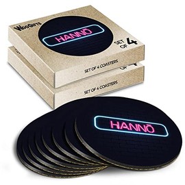 8 x Round Coasters - Neon Sign Design HannÅ City Japan Cork Backed MDF Glossy Tea Coffee Accessory #351373