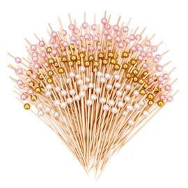 600Pcs Cocktail Picks Toothpicks for Appetizers 4.7" Fancy Gold and Pink Ball Bamboo Skewers Wood Food Sticks Decor for Party Fruit Drinks Sandwich Wooden Charcuterie Boards Accessories