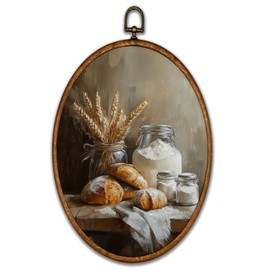 BCUANGD Vintage Sourdough Bread Oval Wall Art Decor - Retro Still Life Food Wall Art Canvas Frame Artwork Prints, Rustic Country Bakery Round Wall Hanging Decorations for Home Kitchen, 8.6"x11.4"