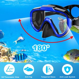 Zipoute Snorkel Snorkel Set, Dry Top Snorkeling Gear for Kids, Panoramic Anti-Leak and Anti-Fog Tempered Glass Lens, Kids Adjustable Snorkeling Set, Diving Swimming Training Snorkel Kit Dark Blue A