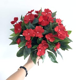 Lopkey Artificial Impatiens Bouquet Flower Patio Lawn Garden Wedding Photo Decor(2Pcs)