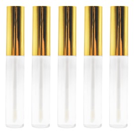 Funstreet 5 Pack Empty Lip Gloss Tubes 10ml Refillable Lip Balm Container with Wand, Gold Cap