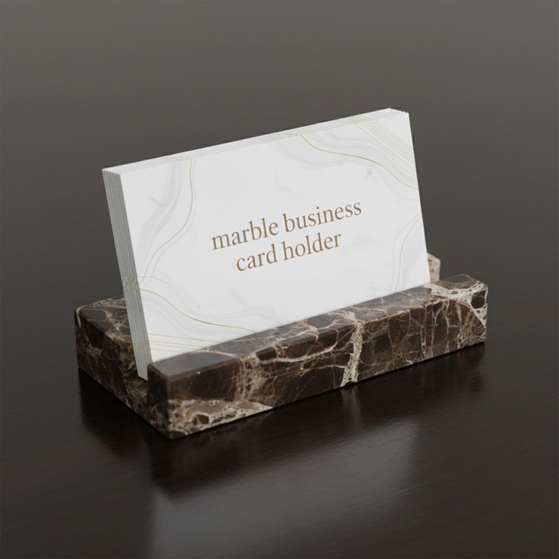 NAVISSORY Marble Business Card Holder for Desk, Brown Card Display