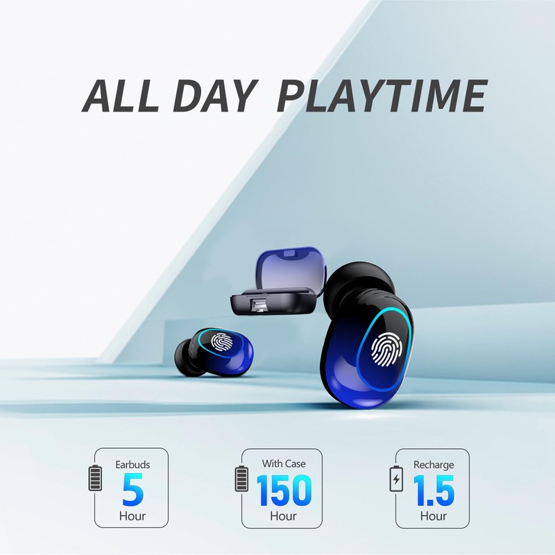 Wireless Bluetooth 5.2 Earbuds, IPX7 Waterproof Stereo Earphones with LED