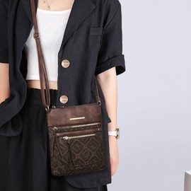 Dasein Crossbody Purse for Women Vegan Leather Shoulder Handbags Messenger Bags with Multi Zipper Pockets, 0ds Monogram Coffee