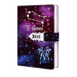 ZXHQ Constellation Diary with Lock, Diary for Women, Men, Girls, Boys, Teenagers, Children, Refillable Password Notebook, Best Birthday, Christmas, Size A5 (21 x 15 cm)
