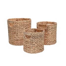 happimess BSK2011A-3SET Avery Bohemian Cottage Handwoven Hyacinth Cylinder Nesting Wicker Storage Baskets with Handles, Natural (Set of 3), Seagrass Containers for Decoration in Living Room, Bedroom