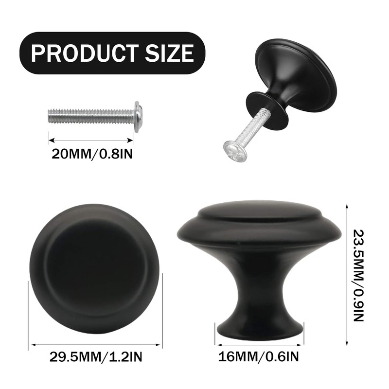 Kitchen Cabinet Knobs ，Cabinet Knobs, 25Pcs Black Cabinet Knobs, Durable