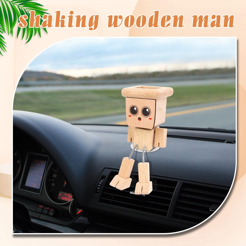 Zhaoyao Shaking Wooden Man for Car Dashboard with 12 Magnetic