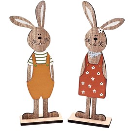 Bambelaa! Set of 2 Easter Bunny Decorative Stands for Standing Wooden Decoration Easter Decoration Spring Decorative Figure Natural Approx. 7 x 3 x 20 cm