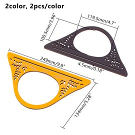 CHGCRAFT 4Pcs Pre-hole Wooden Purse Handle Frame with Patterns Triangle-like Shaped Purse Handles Wooden Purse Handle for Macrame bags Handmade Bag for Crocheting, Orange Coconut Brown