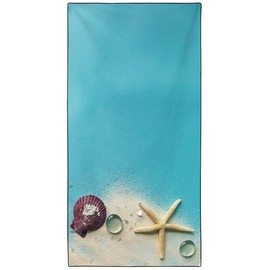 Violetpos Quick Drying and Lightweight Beach Towels, Beach Towel, Large, 90 x 180 cm, Quick-Drying Microfibre Printed with Blue Ocean Shell, Starfish Beach