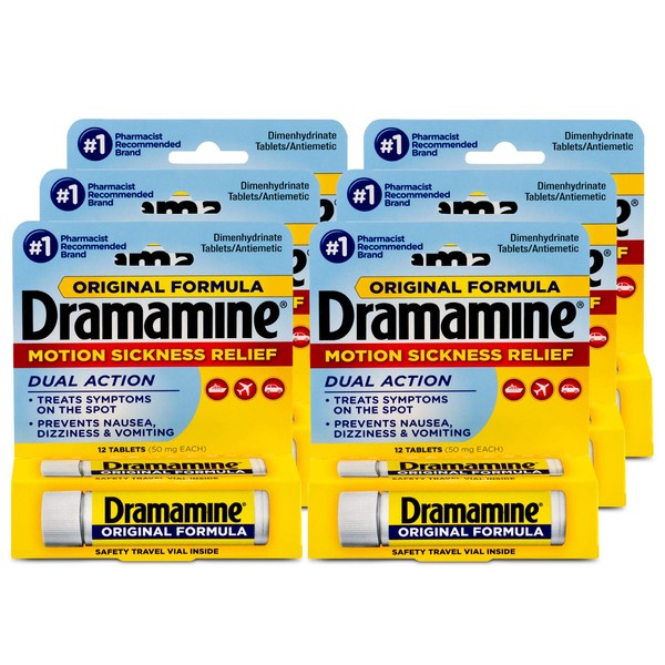 Dramamine Original Formula Motion Sickness Relief, 12 Count, Pack of 6