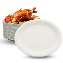 72 Pack Oval Paper Plates 12 Inch 100% Compostable Heavy-Duty Disposable Platters for Thanksgiving Dinner Party Extra Large Biodegradable White Platos - Chinet Style Oval Dinner Size Plates Bulk