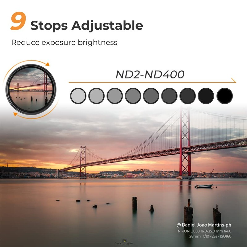 K&F Concept 58mm Variable ND Lens Filter ND2-ND400 (1-9 Stops)