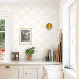 Fiula Boho Wallpaper Beige Wall Paper Peel and Stick Modern Beige and White Geometric Fireworks Contact Paper Renter Friendly Self-Adhesive Removable Bathroom Bedroom Laundry Room 17.3" × 78.7"