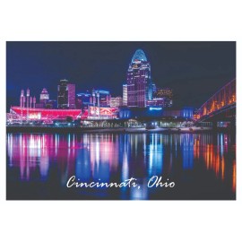 ORI BOY Cincinnati, Ohio Skyline, City at Night, OH Souvenir Fridge Photo Magnet CIN100