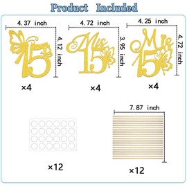KEWUFD Mis 15 Centerpiece Sticks Mis 15 Anos Birthday Table Centerpieces Hello 15 Birthday Party Decorations Cheers to 15 Years Anniversary Party Decor Sign 12PCS Gold Glitter