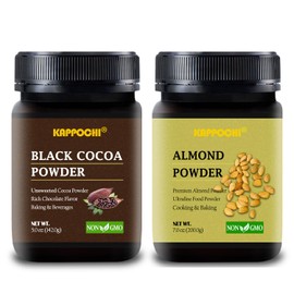 Black Cacao Powder 5 oz + Almond Powder 7.0 oz Combo Pack, Unsweetened Premium Black Cocoa & Almond Powder Bundle, Gluten Free, Non-GMO, Vegan (2 Pack)