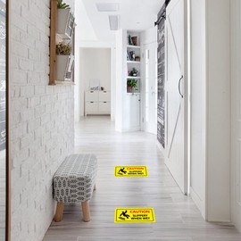 Top Label Caution Slippery When Wet Sign, Yellow Vinyl Plastic, Slippery Floor Warning Sign, 10x4 Inch, 6 Pcs Pack