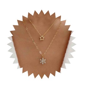 Inateannal Vintage Layered Crystal Flower Necklace Rhinestone Flower Choker Necklace Gold CZ Flower Pendant Necklace Tiny Flower Necklace Chain Jewellery for Women Girls, Zinc, No Gemstone