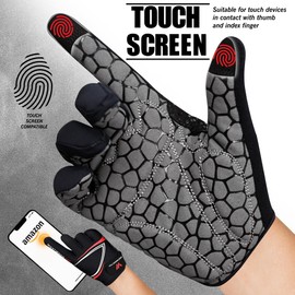 WESTWOOD FOX Full Finger Cycling Gloves, Padded, Anti-Slip Touchscreen, Shock Absorbing Mountain Bike Gloves for Road Bicycle, MTB, Road Racing, Biking and Sports Gloves for Men Women (RED, L)