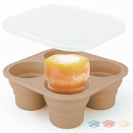 UR Happy Place Silicone Freezer Tray with Lid - Stackable 2 oz Large Ice Cube Molds for Homemade Purees, Egg Bites, Broth Food Storage - Dishwasher Safe - CARAMEL