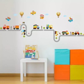 DaraBaby Vinil Decorativo Infantil Pista Autos Camiones Aviones Sala